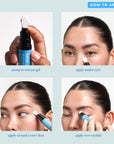 Instructions for using Aqua Bomb Eye Gel, showing the application steps under eyes and eyelids.
