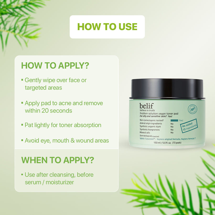 belif problem solution Vegan toner pad