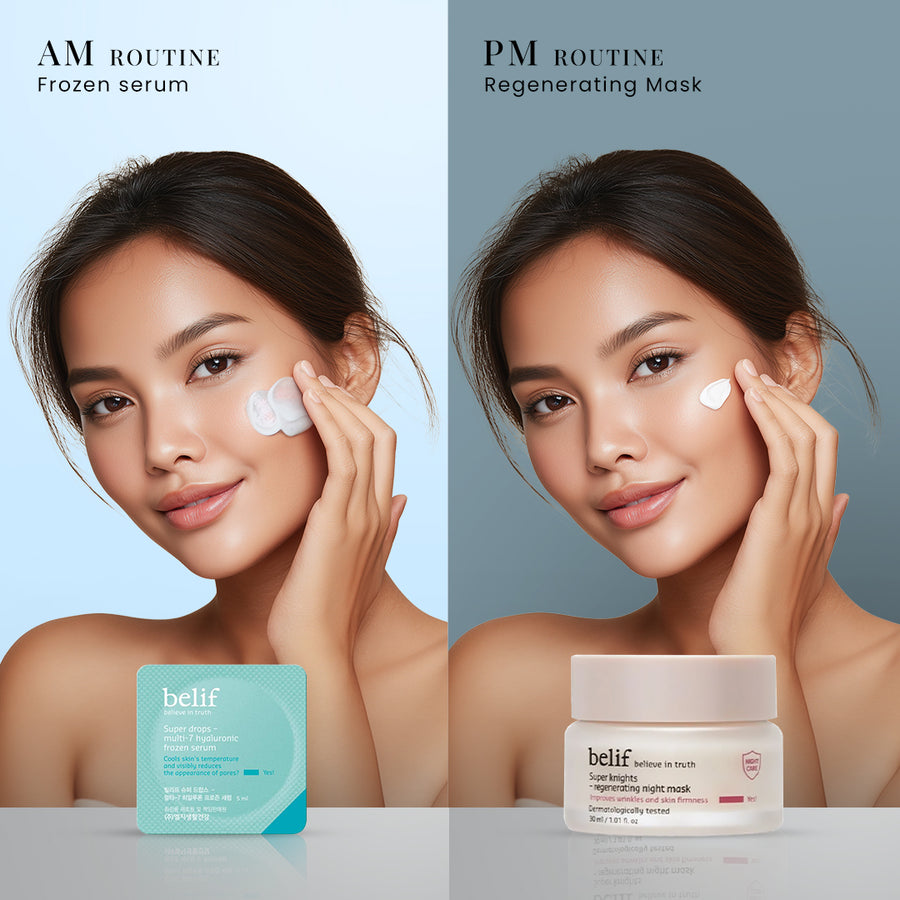 Belif Day & Night Combo | 7 Hyaluronic Frozen Serum & Regenerating Sleeping Mask